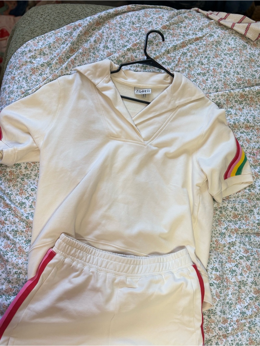 The GREii Cream Rainbow Stripe 2-Piece Shorts Set – Size Small